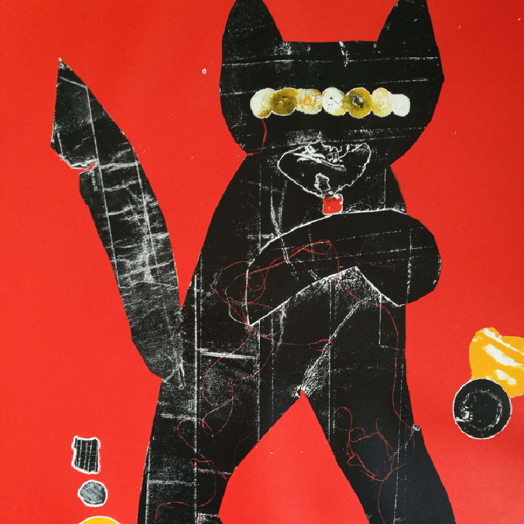 Red cat painted artwork