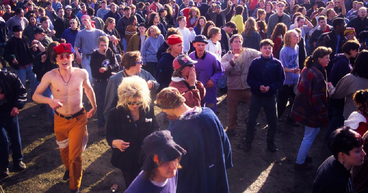 group of people outside at rave